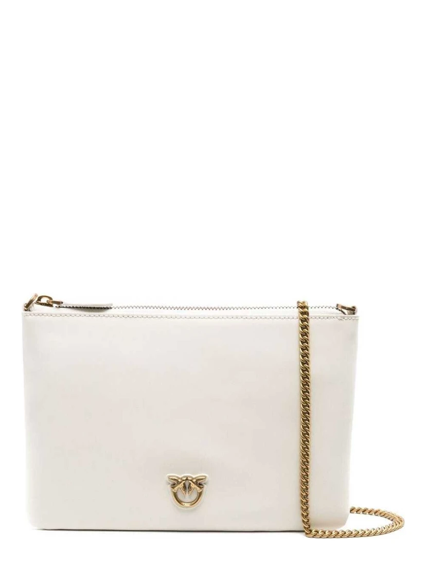 Flat Love Bag White Shoulder Bag with Logo Patch in Smooth Leather Woman Pinko