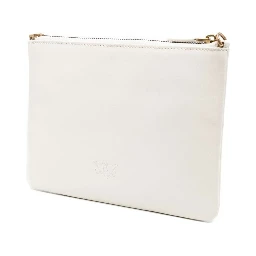Flat Love Bag White Shoulder Bag with Logo Patch in Smooth Leather Woman Pinko