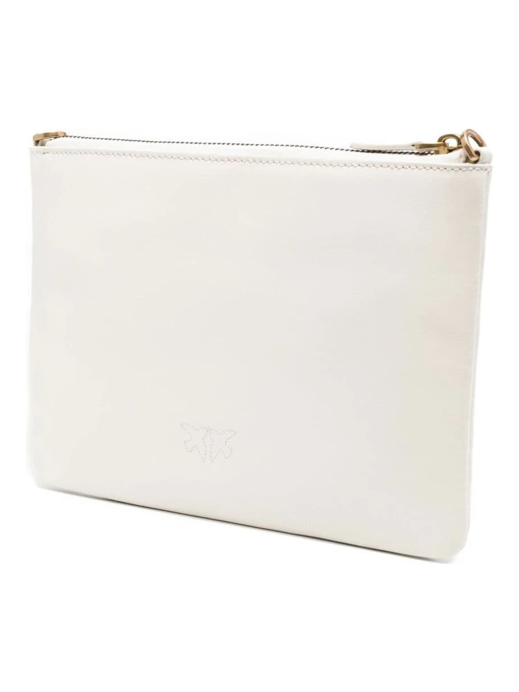 Flat Love Bag White Shoulder Bag with Logo Patch in Smooth Leather Woman Pinko alternative
