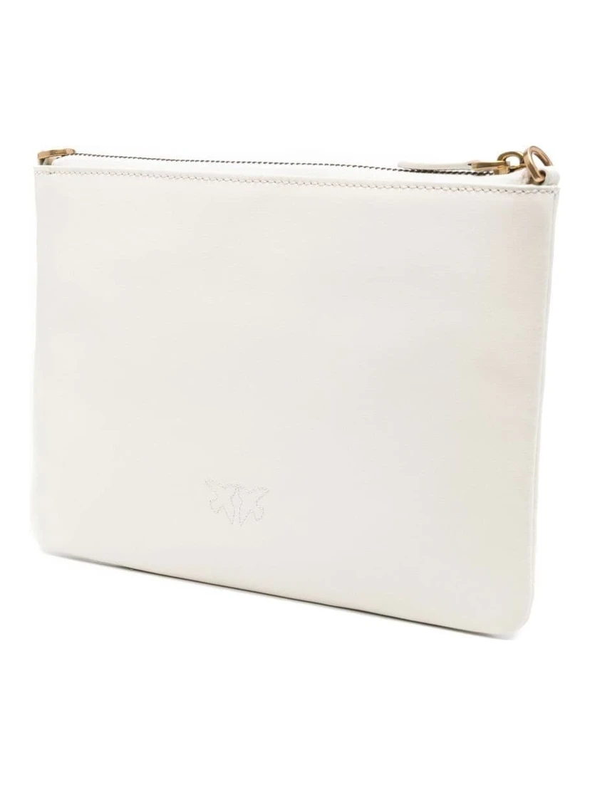 Flat Love Bag White Shoulder Bag with Logo Patch in Smooth Leather Woman Pinko