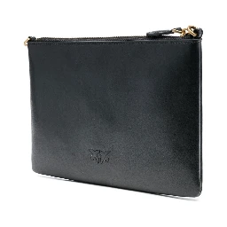 Flat Love Bag Black Shoulder Bag with Logo Patch in Smooth Leather Woman Pinko