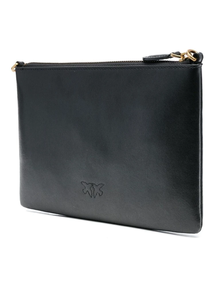 Flat Love Bag Black Shoulder Bag with Logo Patch in Smooth Leather Woman Pinko alternative
