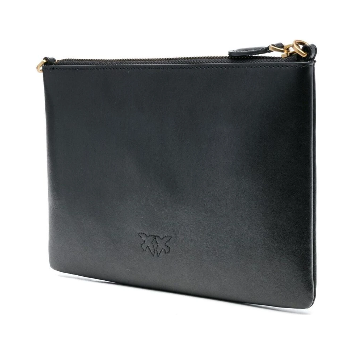 Flat Love Bag Black Shoulder Bag with Logo Patch in Smooth Leather Woman Pinko