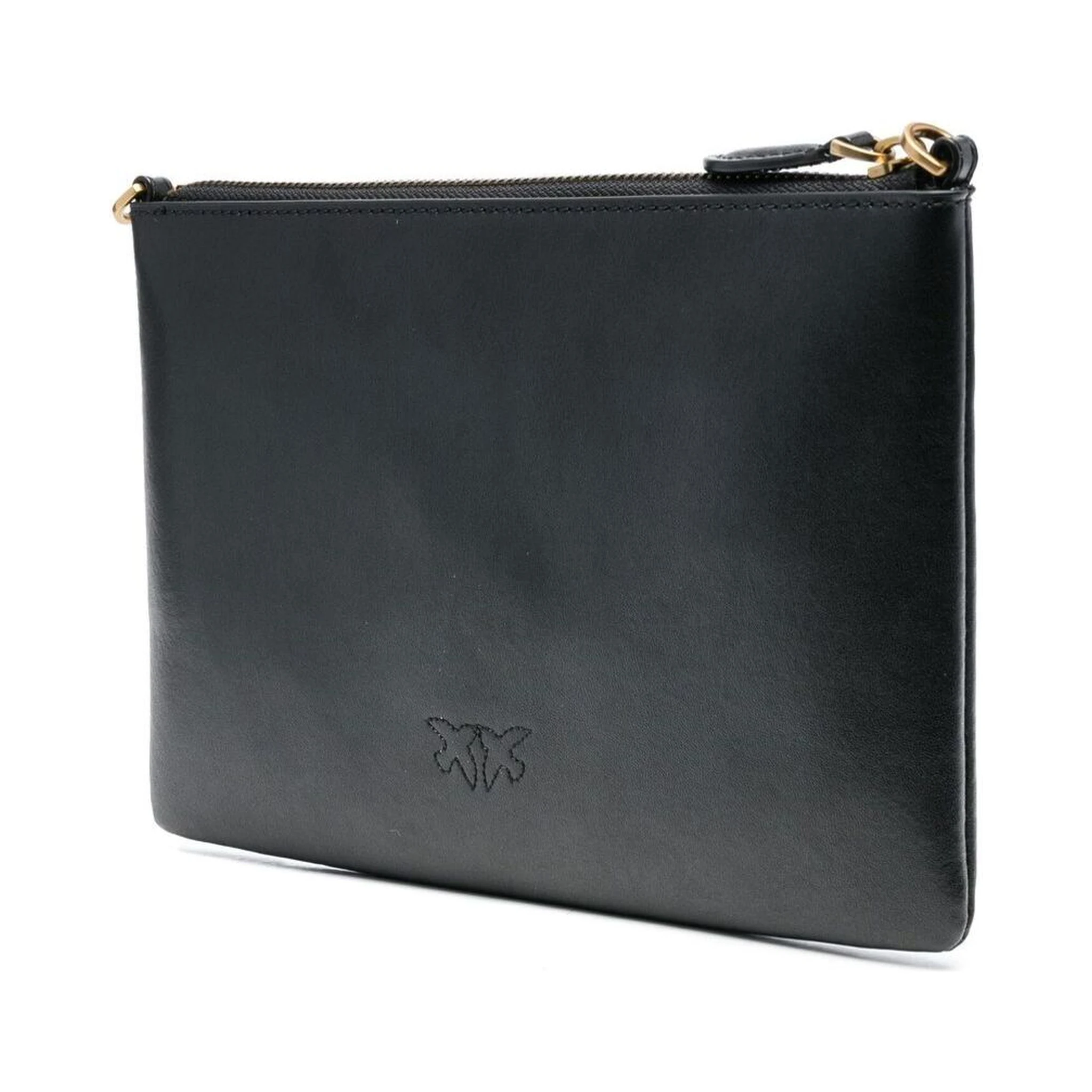 Flat Love Bag Black Shoulder Bag with Logo Patch in Smooth Leather Woman Pinko