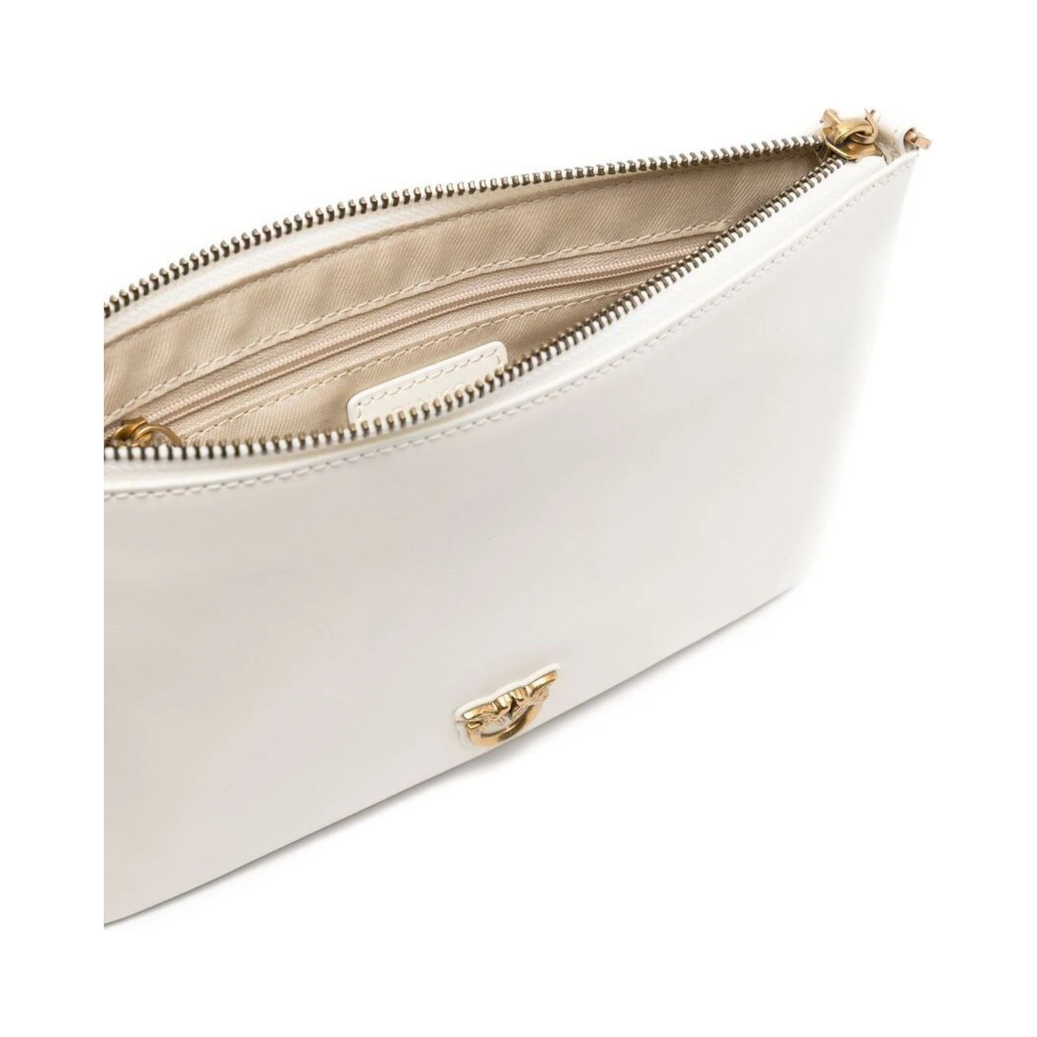 Flat Love Bag White Shoulder Bag with Logo Patch in Smooth Leather Woman Pinko