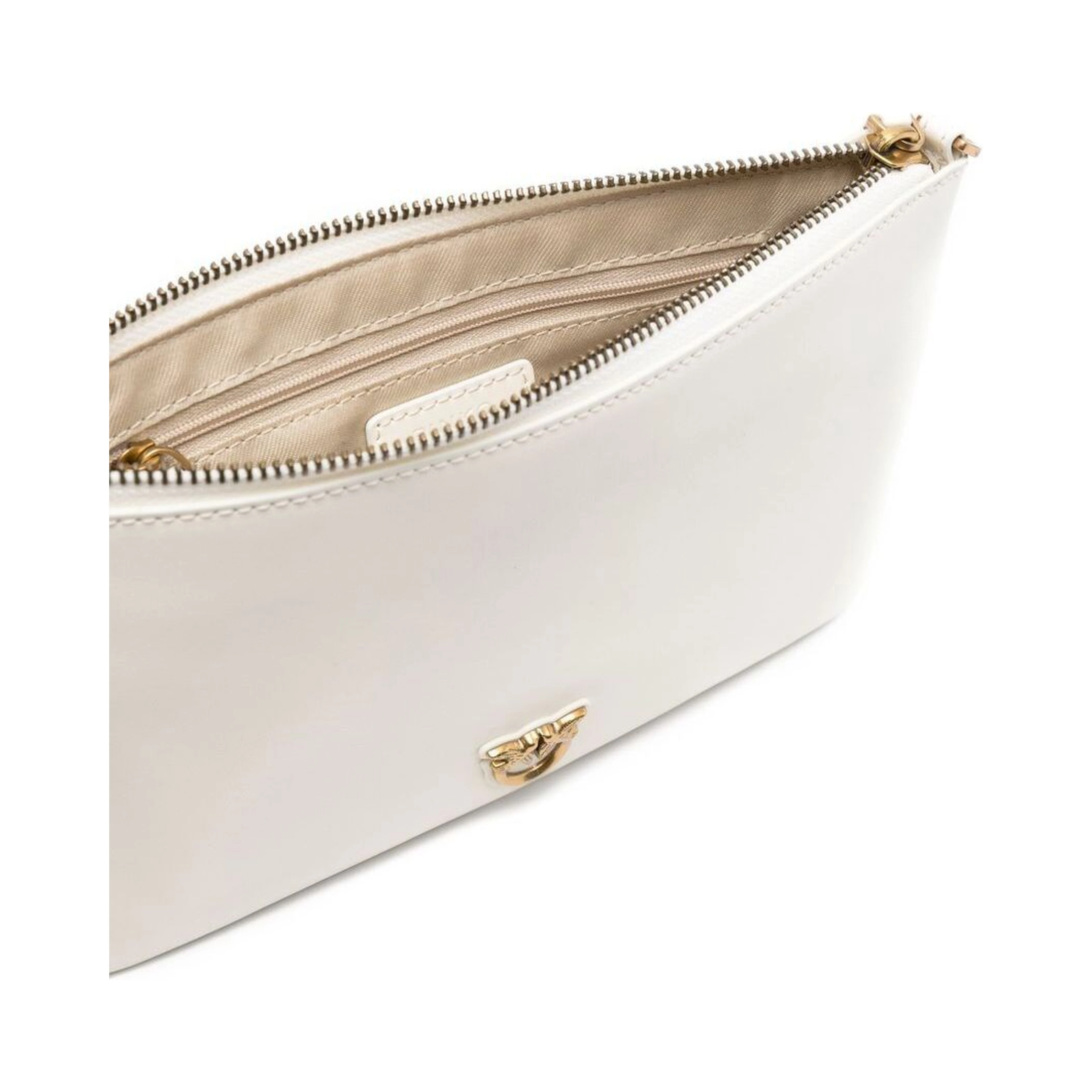 Flat Love Bag White Shoulder Bag with Logo Patch in Smooth Leather Woman Pinko