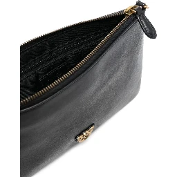 Flat Love Bag Black Shoulder Bag with Logo Patch in Smooth Leather Woman Pinko