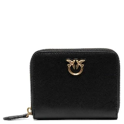 Black Zip-Around Wallet with Love Birds Detail in Leather Woman