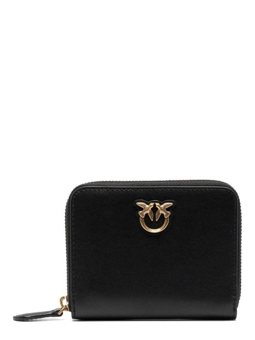 Black Zip-Around Wallet with Love Birds Detail in Leather Woman