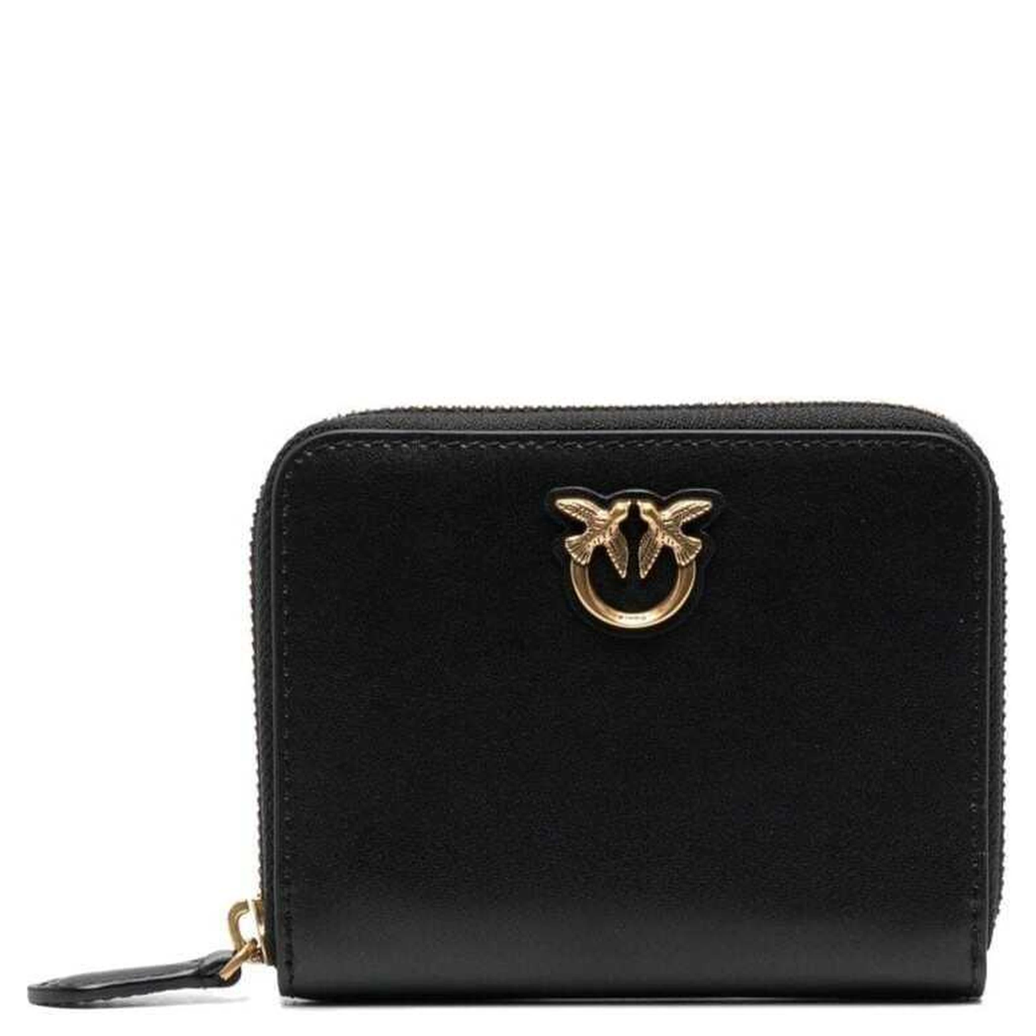 Black Zip-Around Wallet with Love Birds Detail in Leather Woman