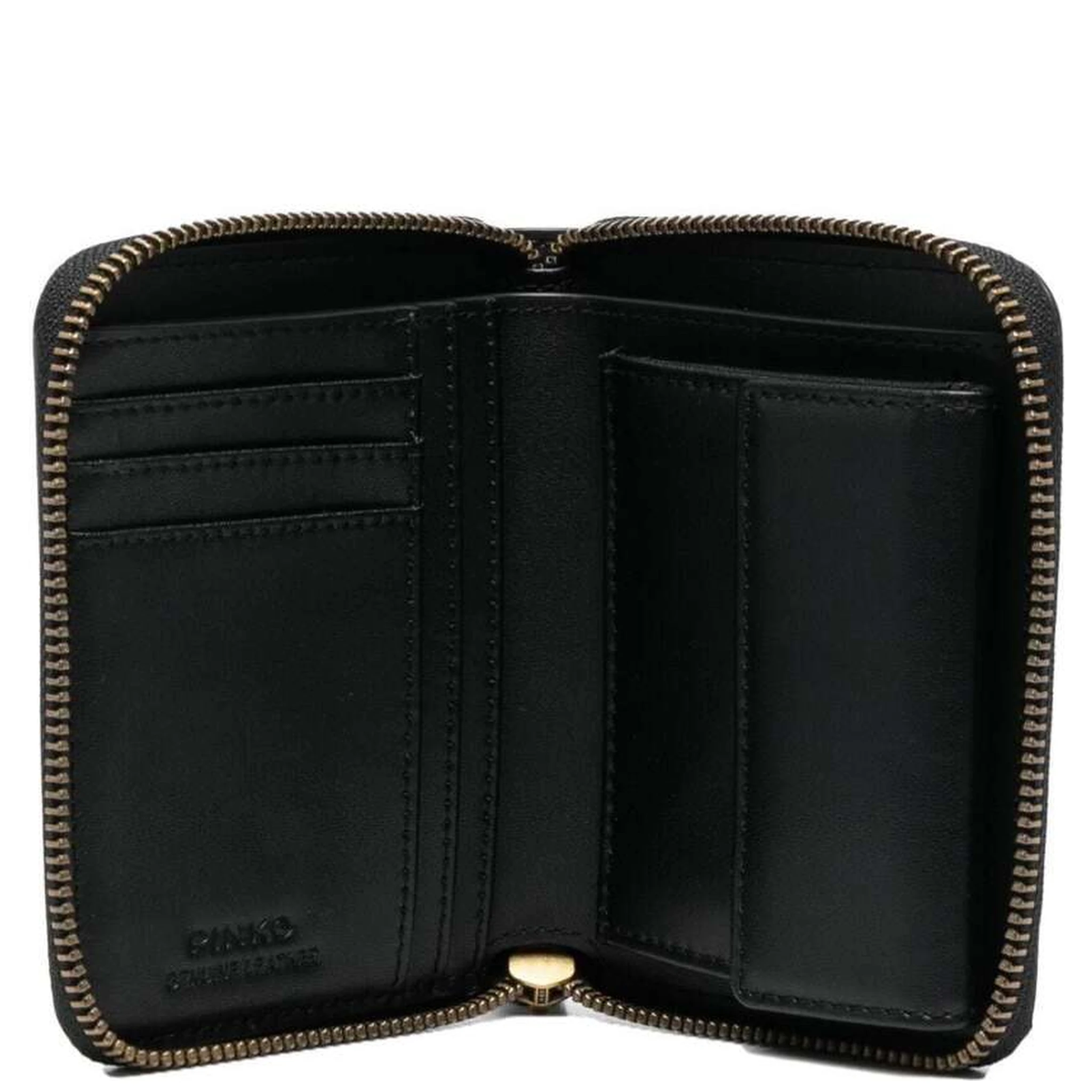 Black Zip-Around Wallet with Love Birds Detail in Leather Woman