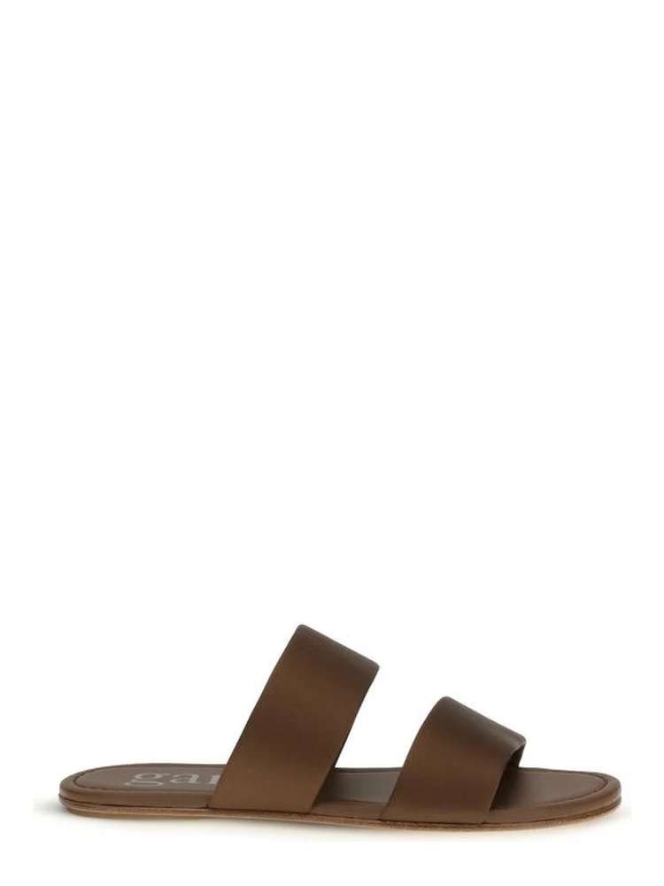 Brown Silk Flat Sandals