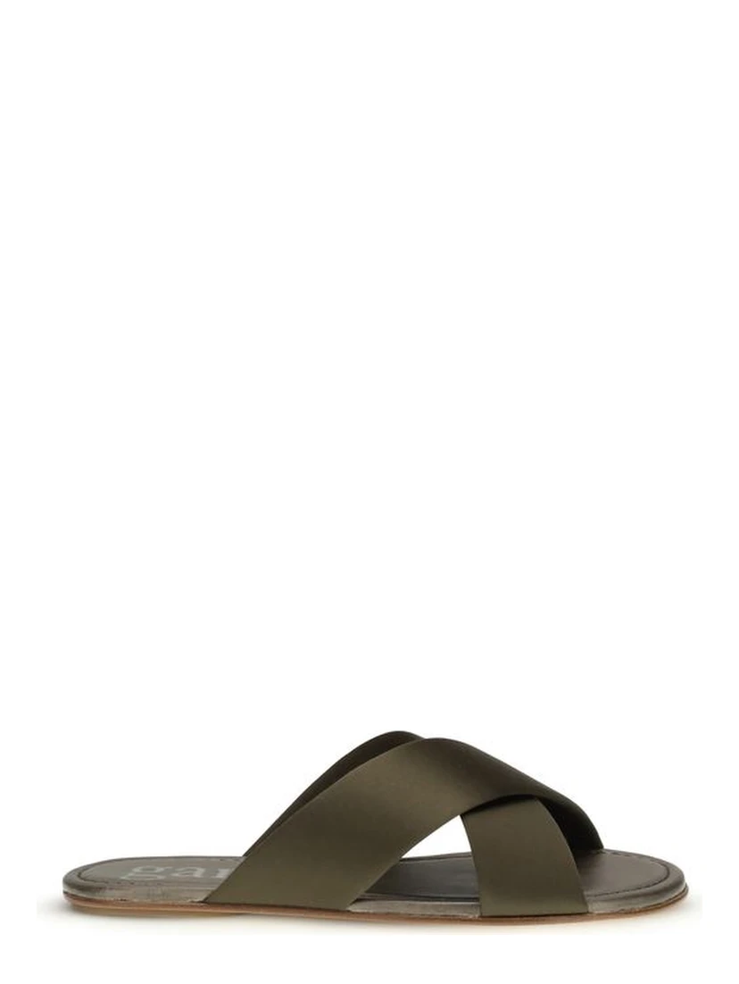 Brown Silk Flat Sandals