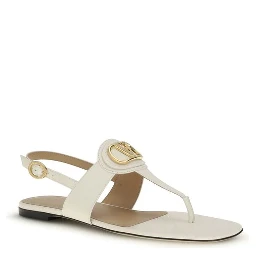 Cream Calf Leather Bos Taurus Flat Sandals