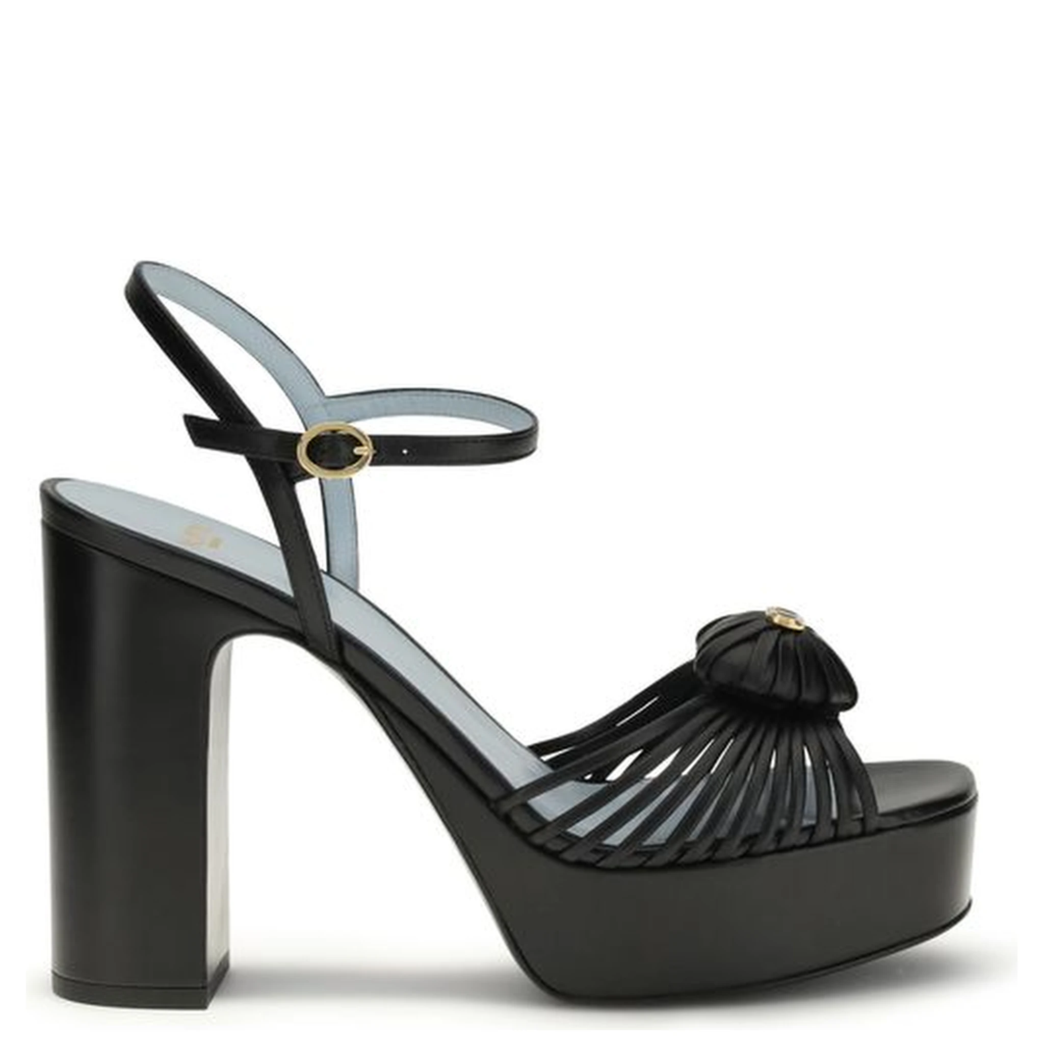 صندل بوس توروس ذو نعل سميك من جلد العجل الأسود