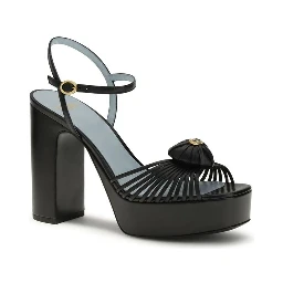 صندل بوس توروس ذو نعل سميك من جلد العجل الأسود