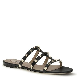 Black Calf Leather Bos Taurus Flat Sandals