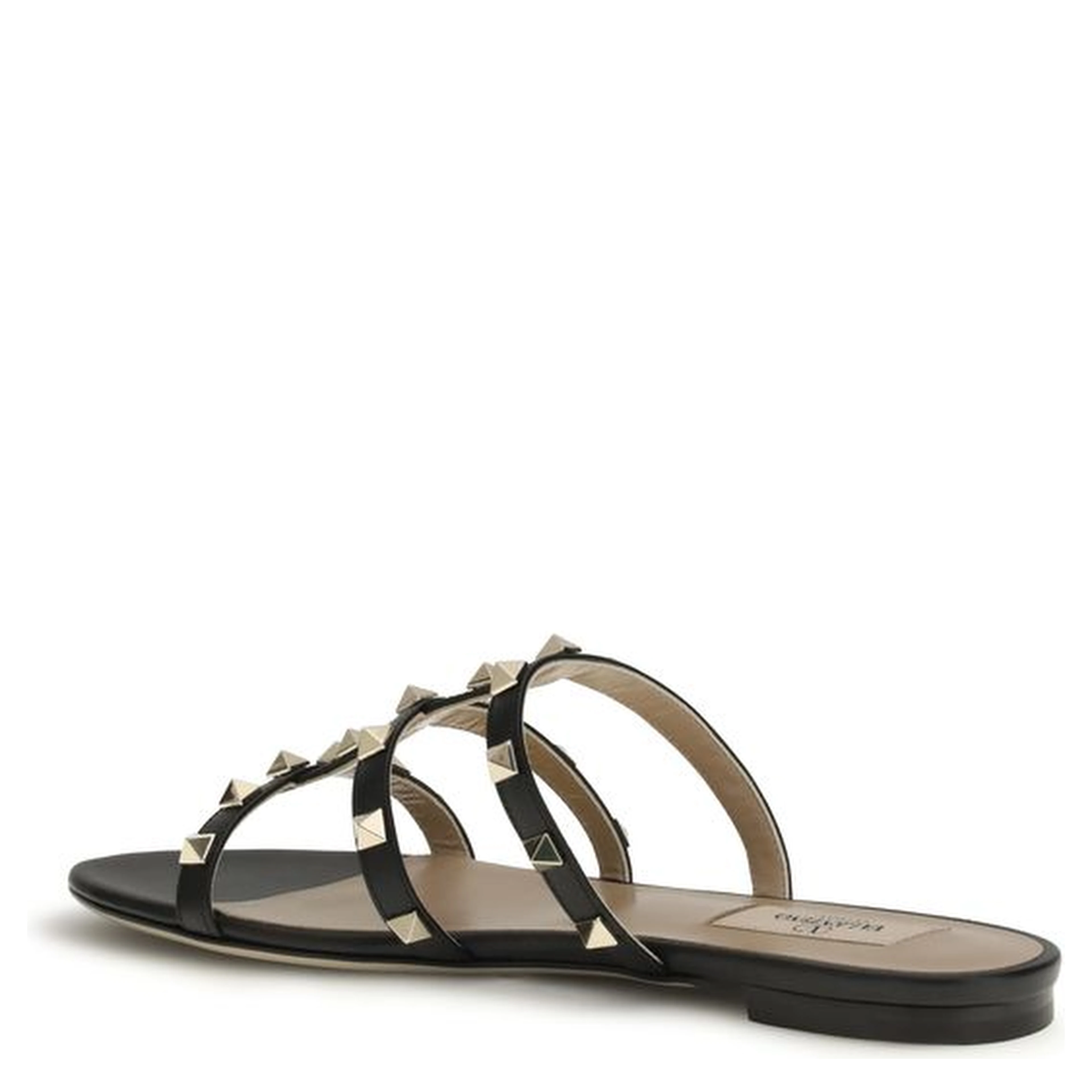 Black Calf Leather Bos Taurus Flat Sandals