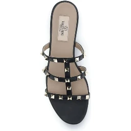 Black Calf Leather Bos Taurus Flat Sandals