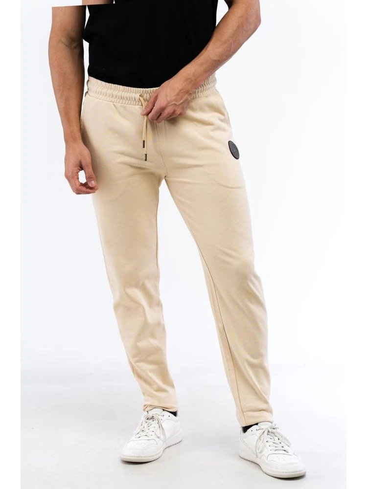Beige Cotton Athletic Pants