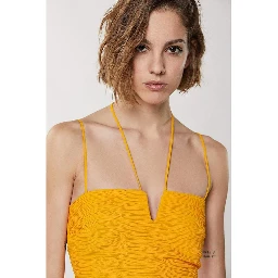 Orange Polyester Casual Dress