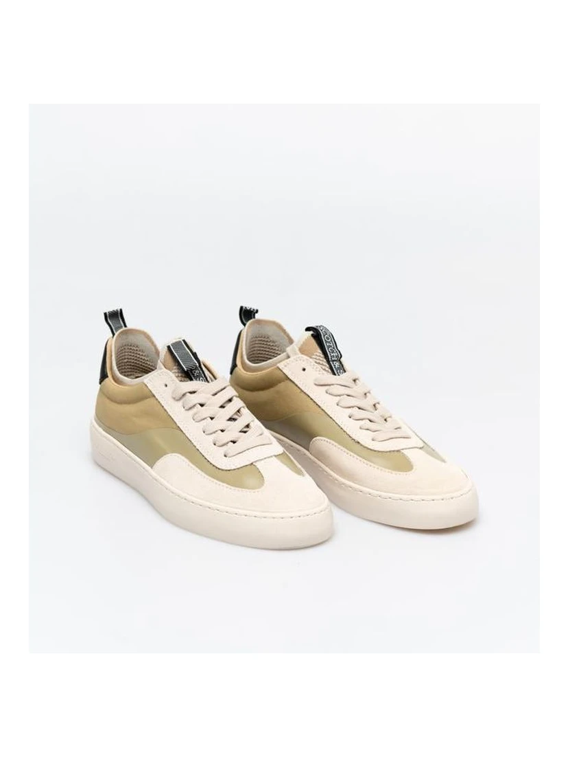 Beige Leather Low Top Sneakers