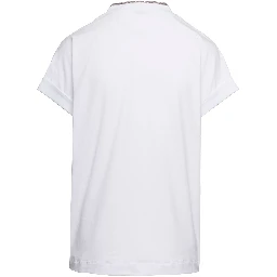 White V-Neck T-Shirt with  Monile Detail in Stretch Cotton Woman Brunello Cucinelli