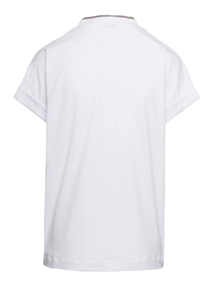 White V-Neck T-Shirt with  Monile Detail in Stretch Cotton Woman Brunello Cucinelli alternative
