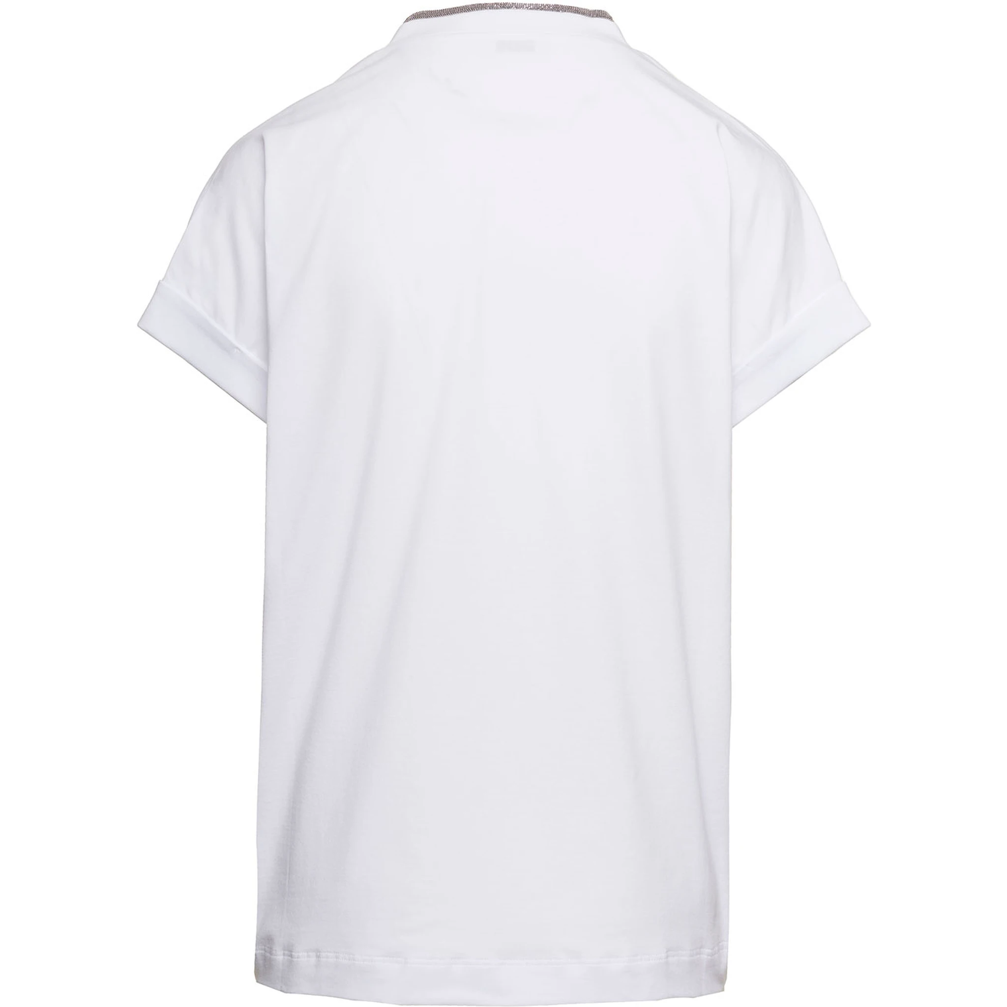 White V-Neck T-Shirt with Monile Detail in Stretch Cotton Woman Brunello Cucinelli