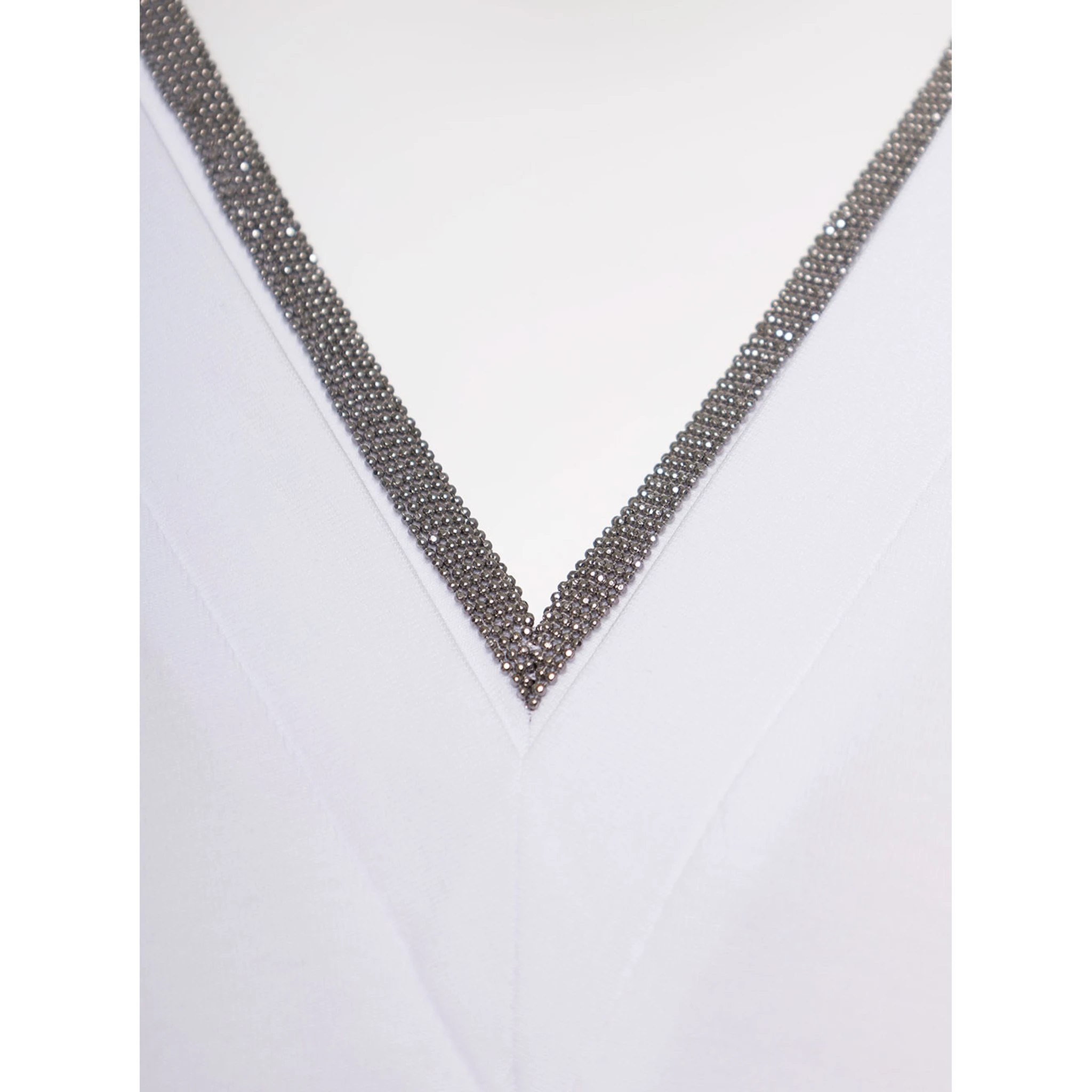 White V-Neck T-Shirt with Monile Detail in Stretch Cotton Woman Brunello Cucinelli
