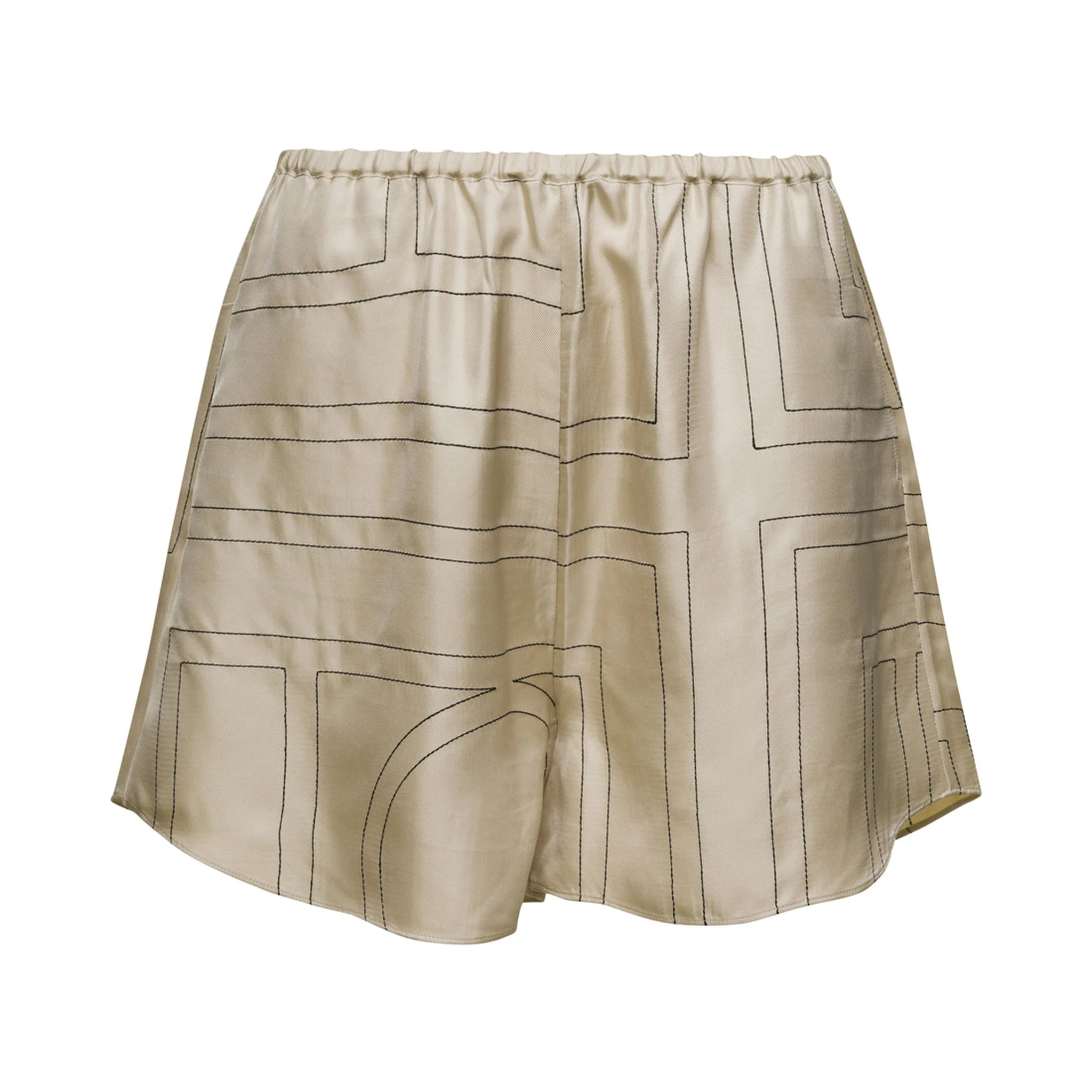 Beige Shorts with Geometric Logo Print in Silk Woman