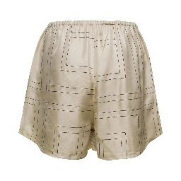 Beige Shorts with Geometric Logo Print in Silk Woman