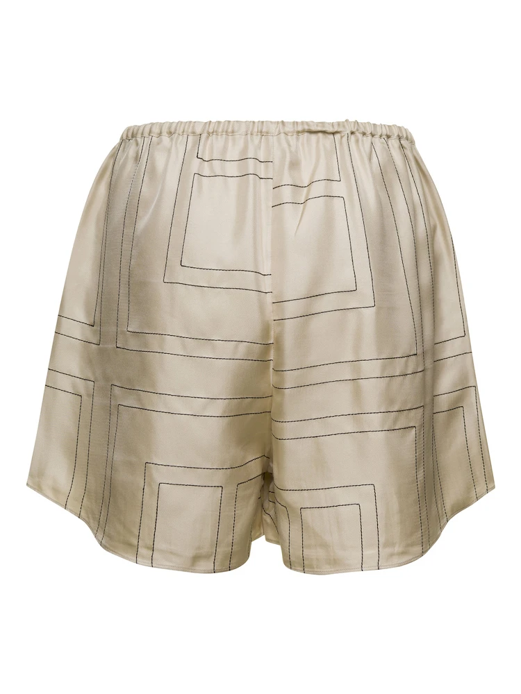 Beige Shorts with Geometric Logo Print in Silk Woman alternative