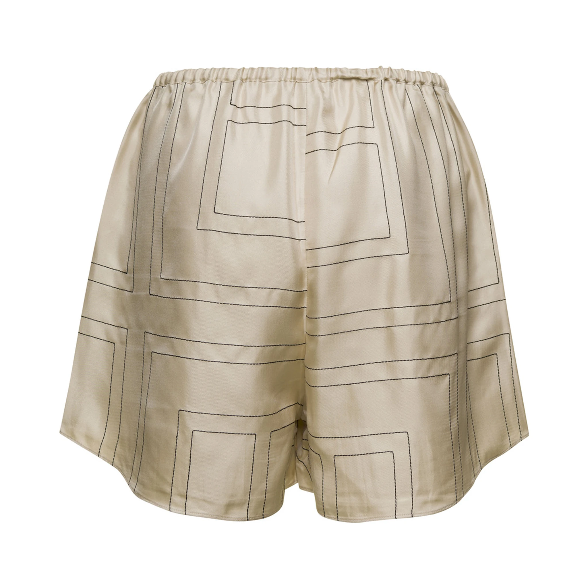 Beige Shorts with Geometric Logo Print in Silk Woman