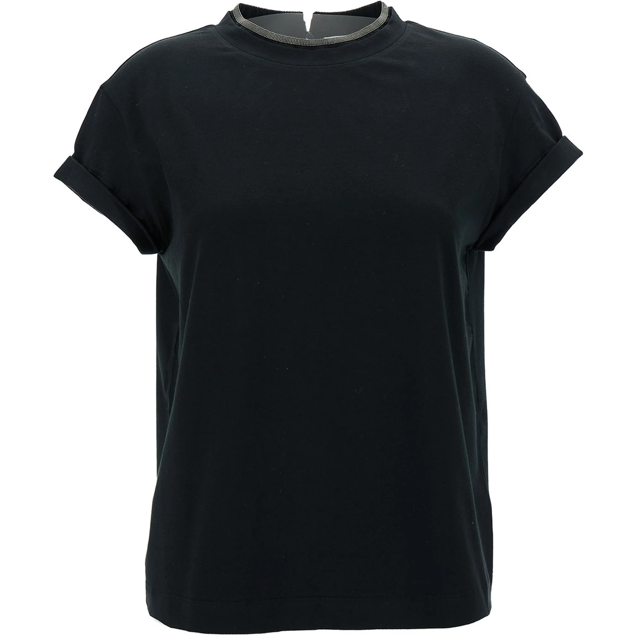 Black T-Shirt with Monile Detail in Cotton Woman