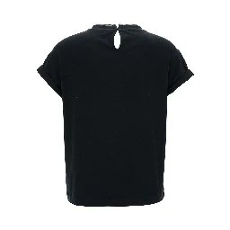 Black T-Shirt with  Monile Detail in Cotton Woman
