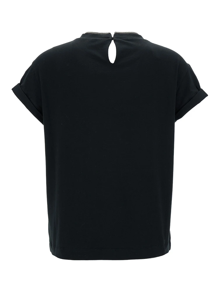 Black T-Shirt with  Monile Detail in Cotton Woman alternative