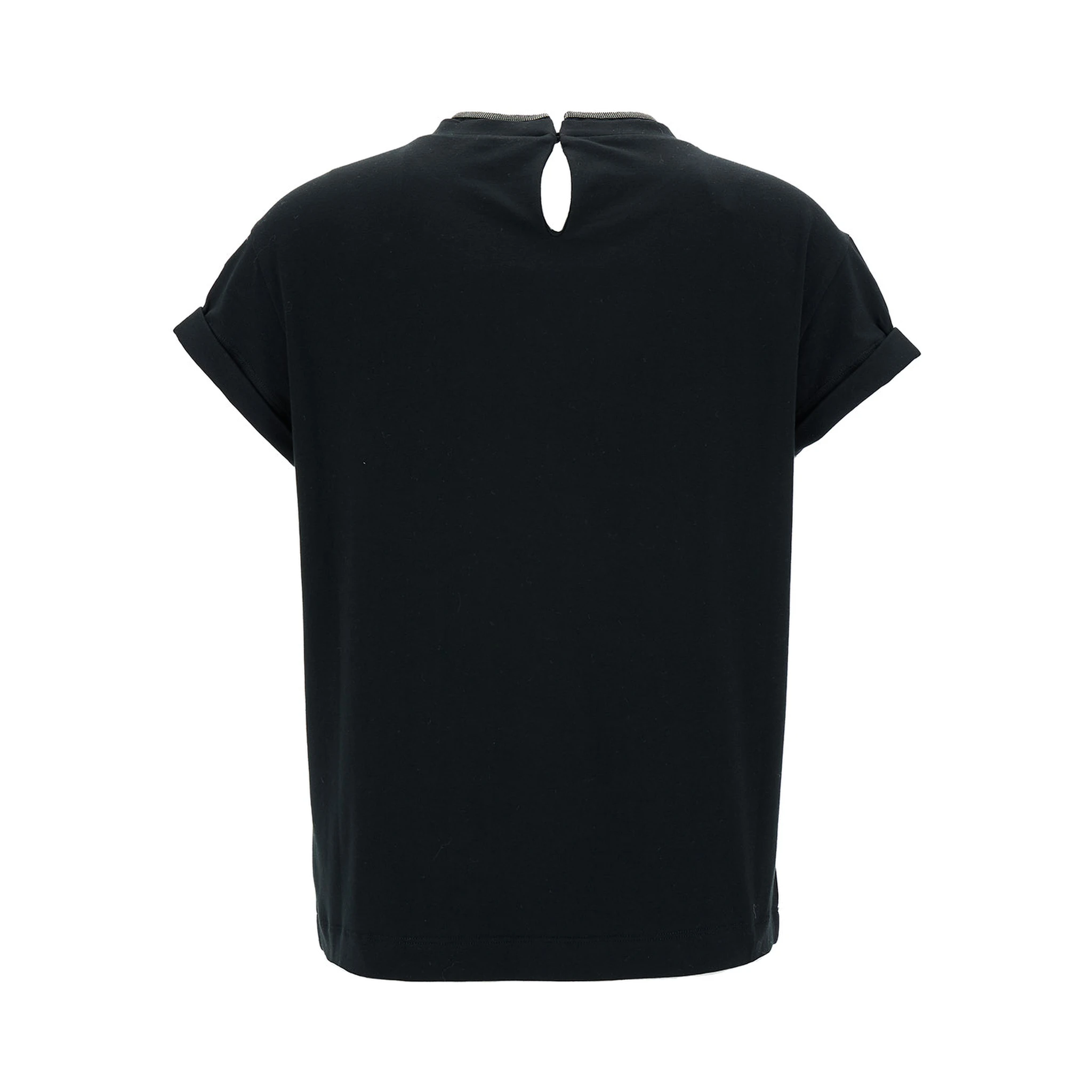 Black T-Shirt with Monile Detail in Cotton Woman