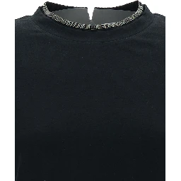 Black T-Shirt with  Monile Detail in Cotton Woman