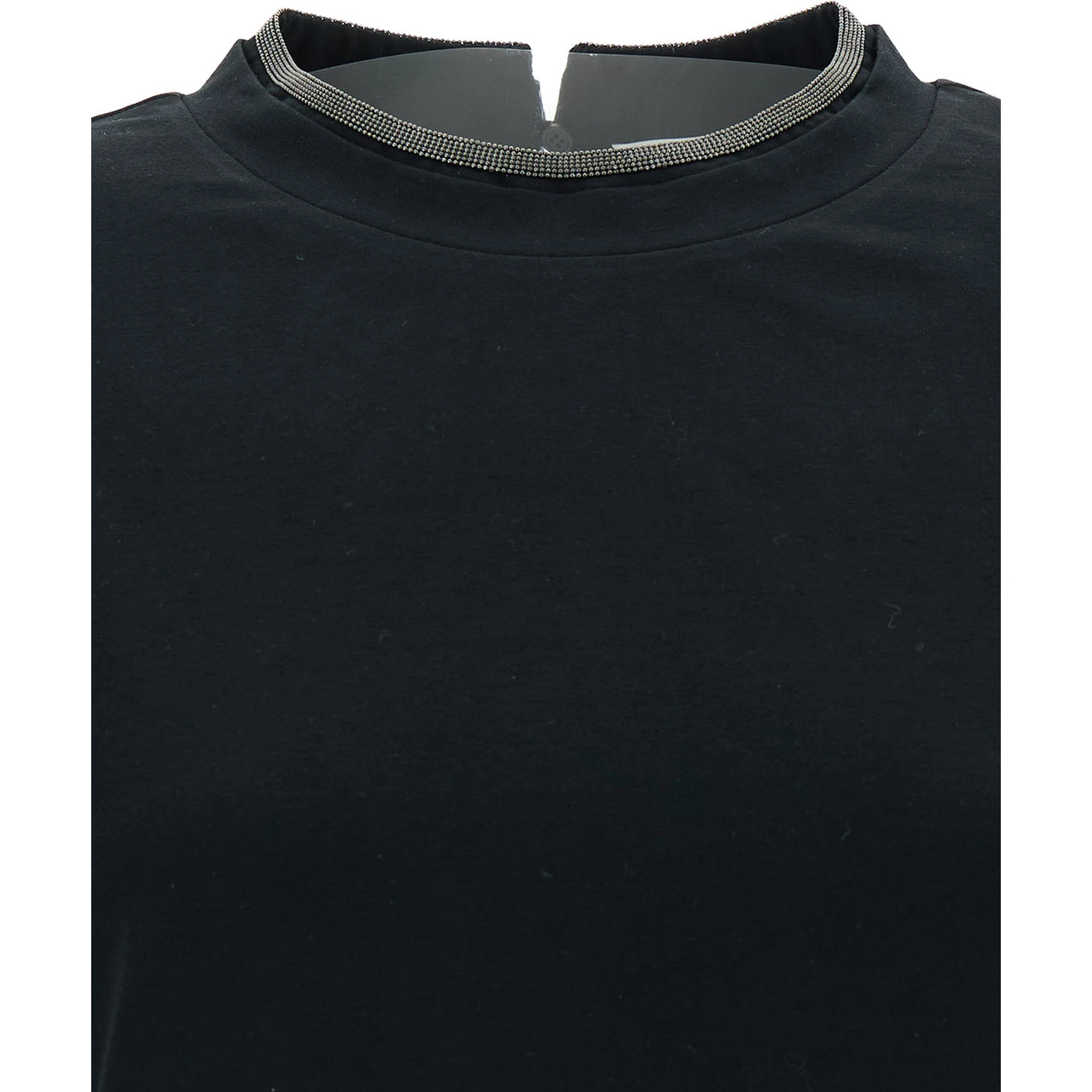 Black T-Shirt with Monile Detail in Cotton Woman