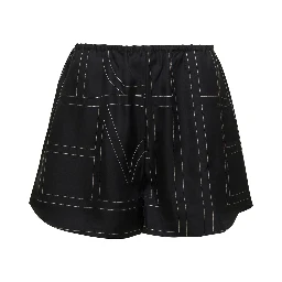 Black Shorts with Geometric Logo Print in Silk Woman