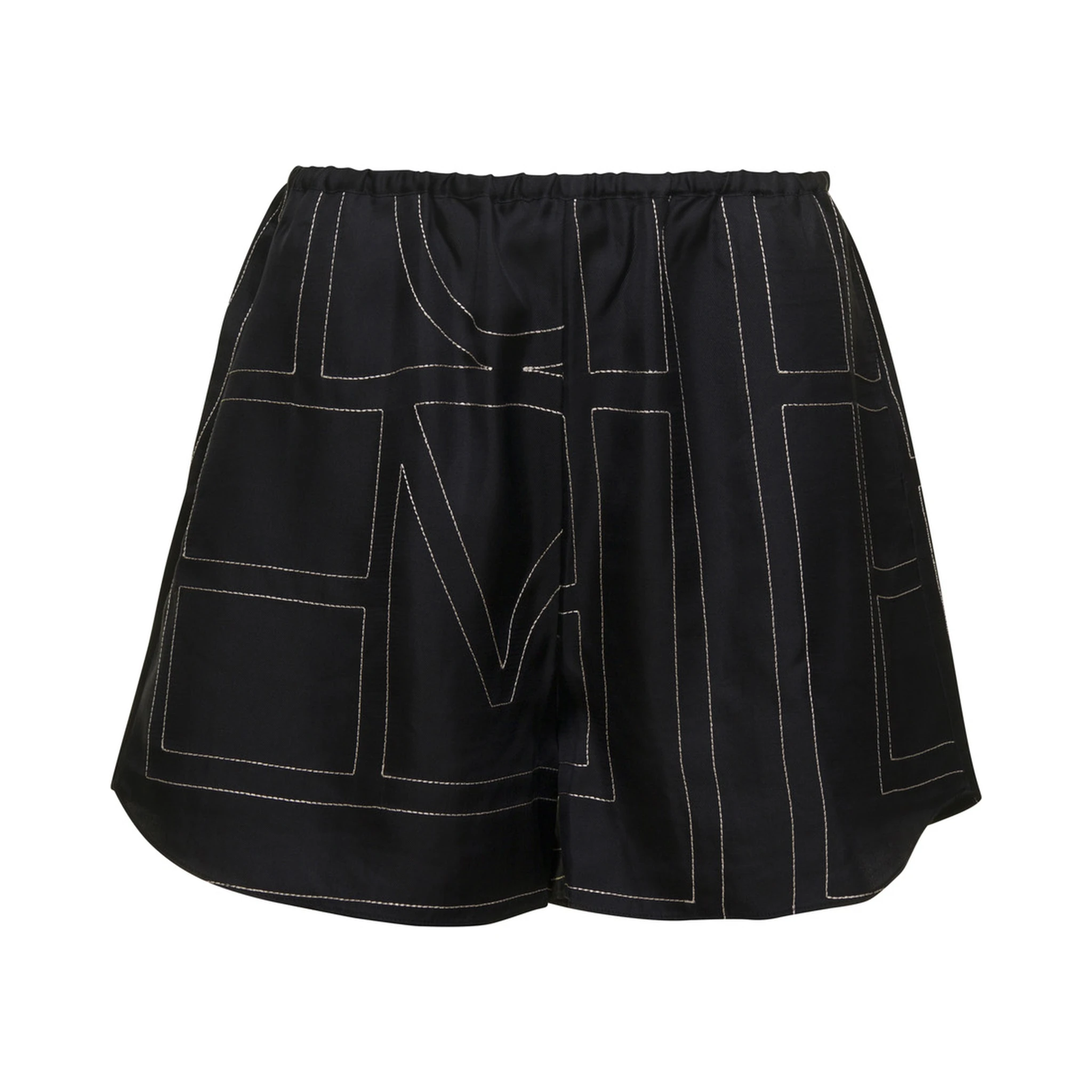 Black Shorts with Geometric Logo Print in Silk Woman