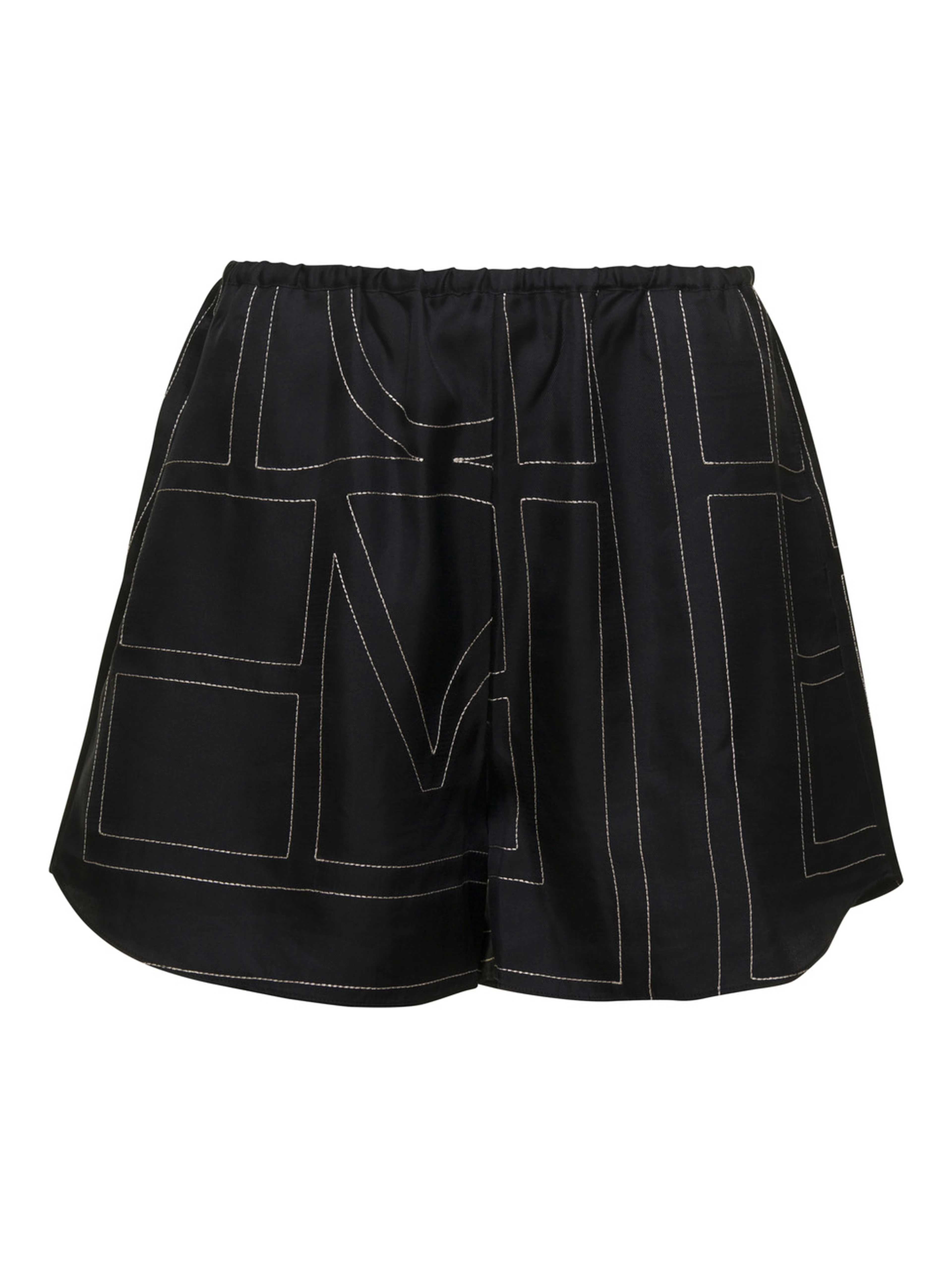Black Shorts with Geometric Logo Print in Silk Woman