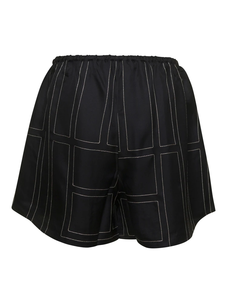 Black Shorts with Geometric Logo Print in Silk Woman alternative