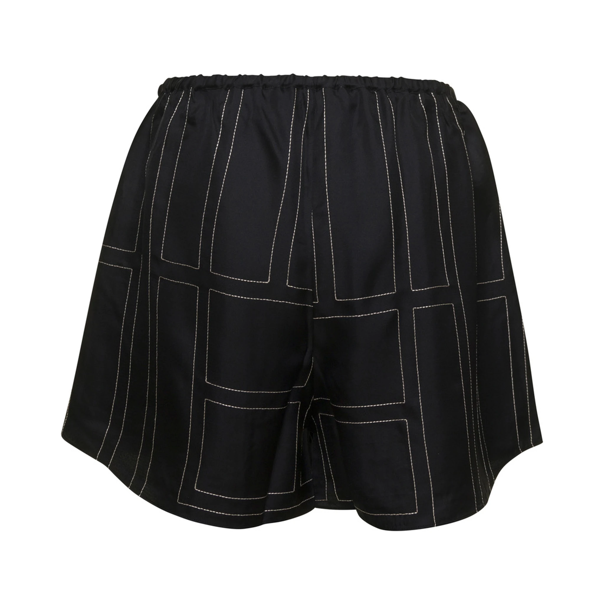 Black Shorts with Geometric Logo Print in Silk Woman