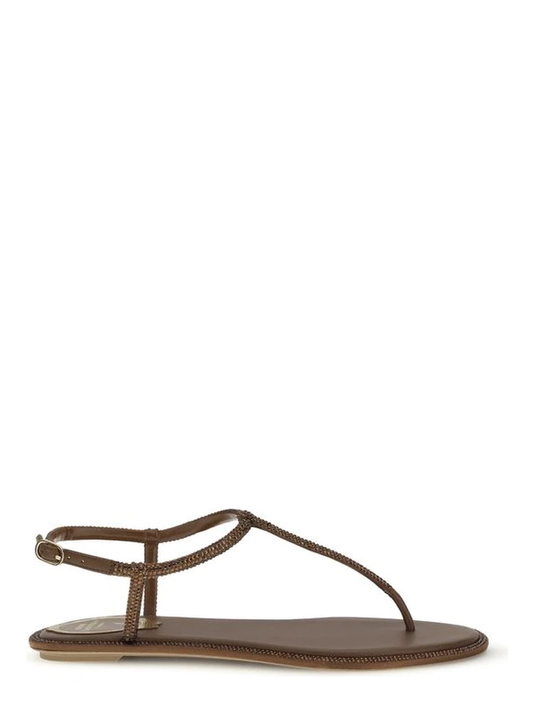 Brown Satin Flat Sandals