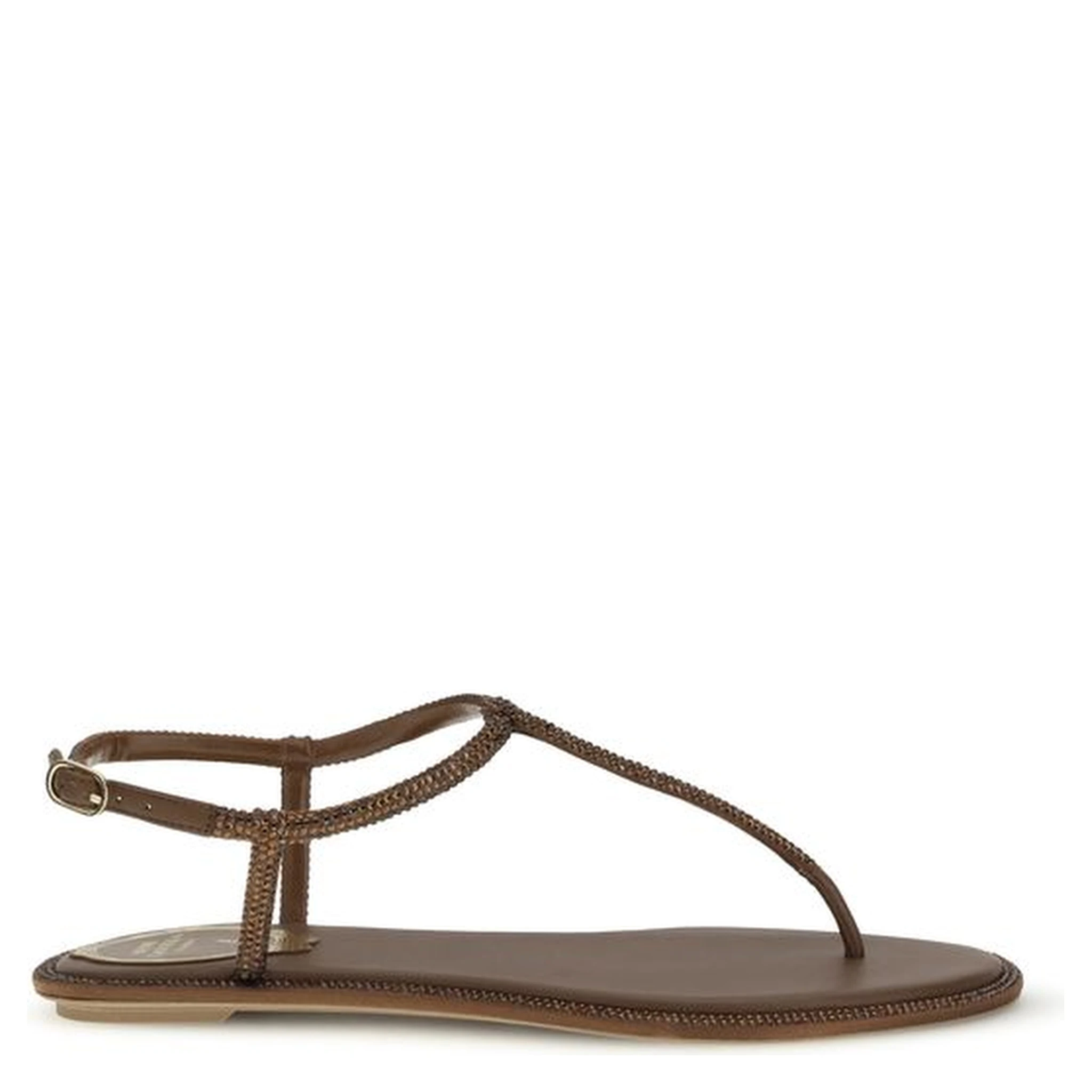 Brown Satin Flat Sandals