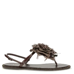 Brown Calf Leather Bos Taurus Flat Sandals