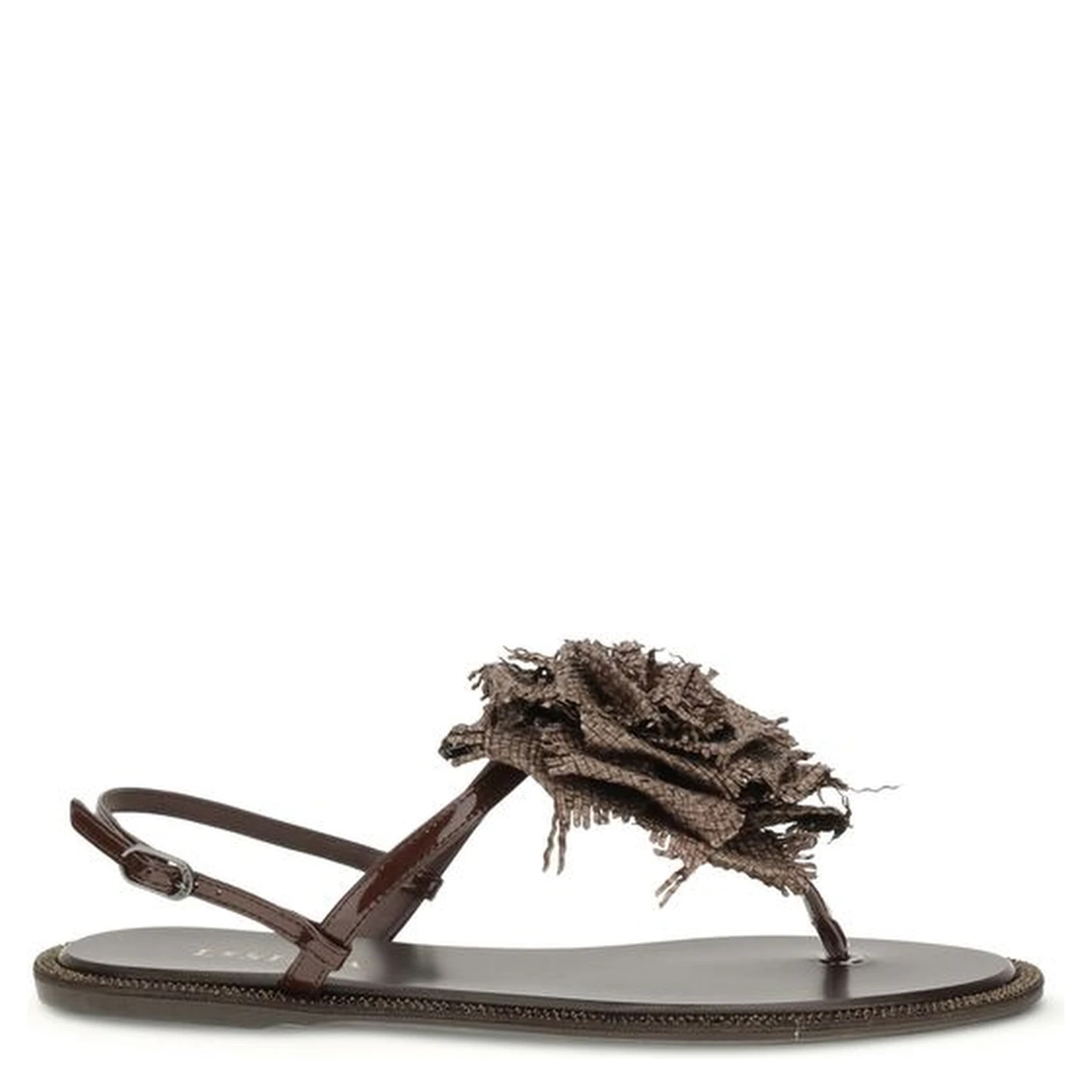 Brown Calf Leather Bos Taurus Flat Sandals