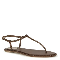 Brown Satin Flat Sandals